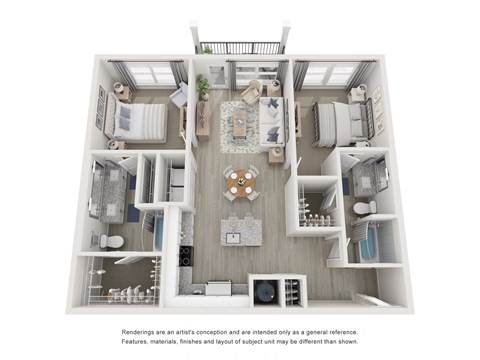 Floor plan for 2 beds, 2 baths, 1113 sqft